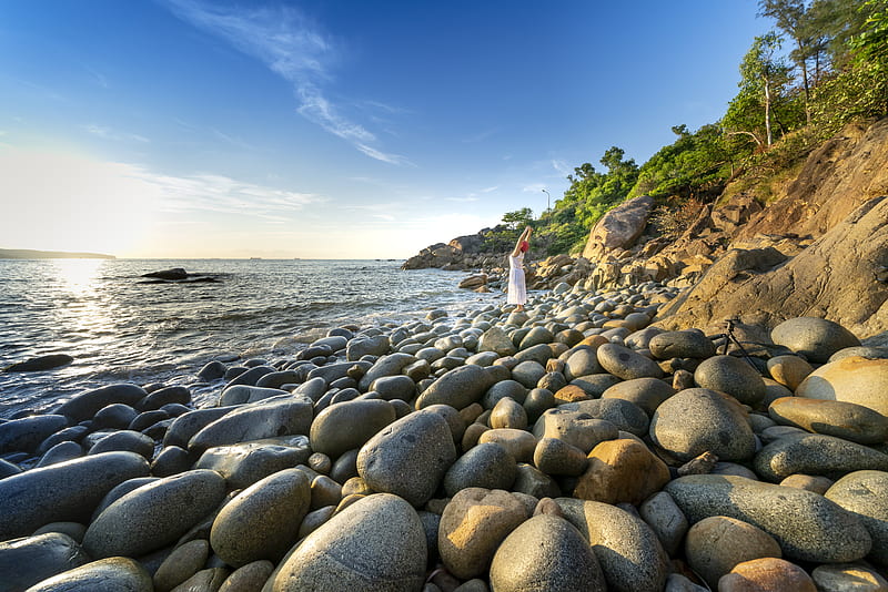 Of Person Standing On Rocky Shore, HD wallpaper