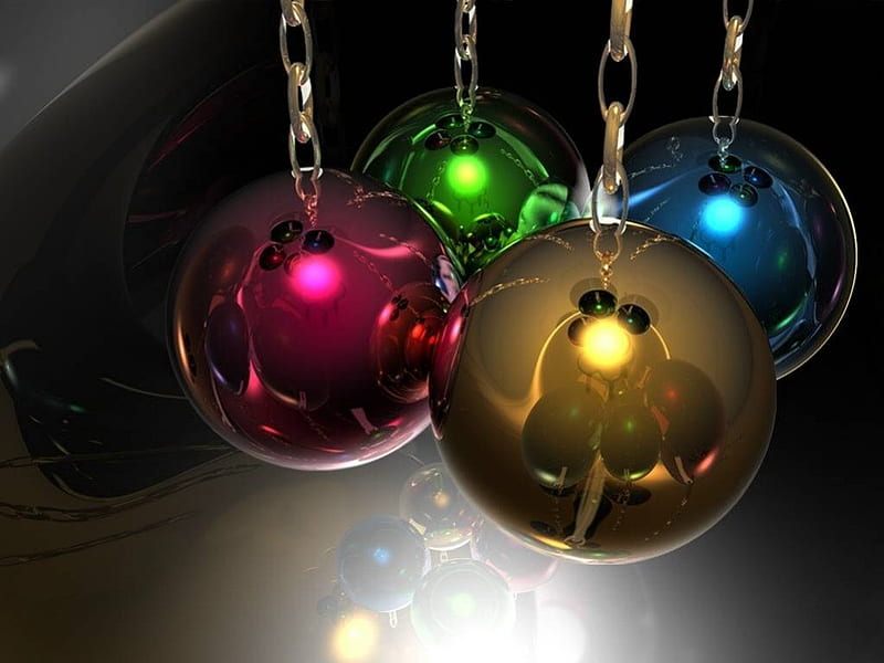 Glass Ornaments, christmas, bright, chains, spheres, HD wallpaper