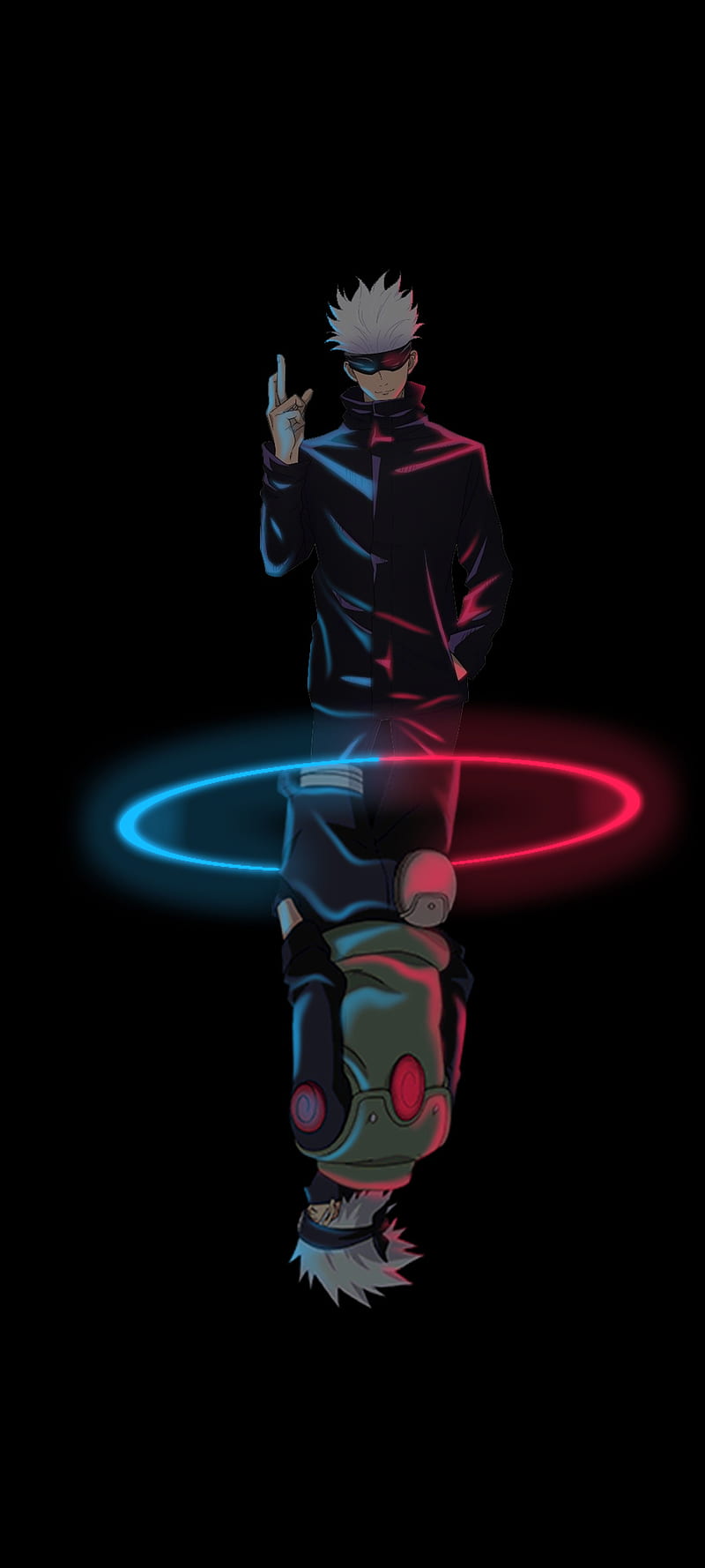 Gojo x Kakashi Neon, naruto, black, jjk, simple, anime, HD phone wallpaper