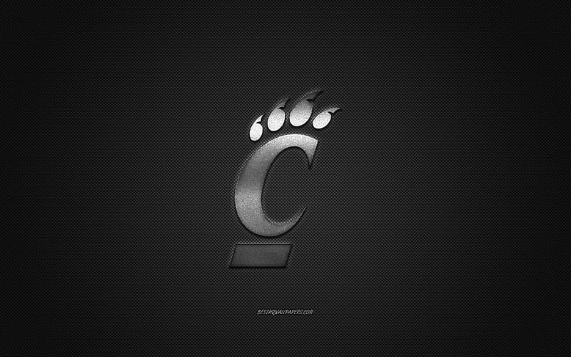 Cincinnati Bearcats logo, American football club, NCAA, silver logo, gray carbon fiber background, American football, Cincinnati, Ohio, USA, Cincinnati Bearcats, University of Cincinnati, HD wallpaper