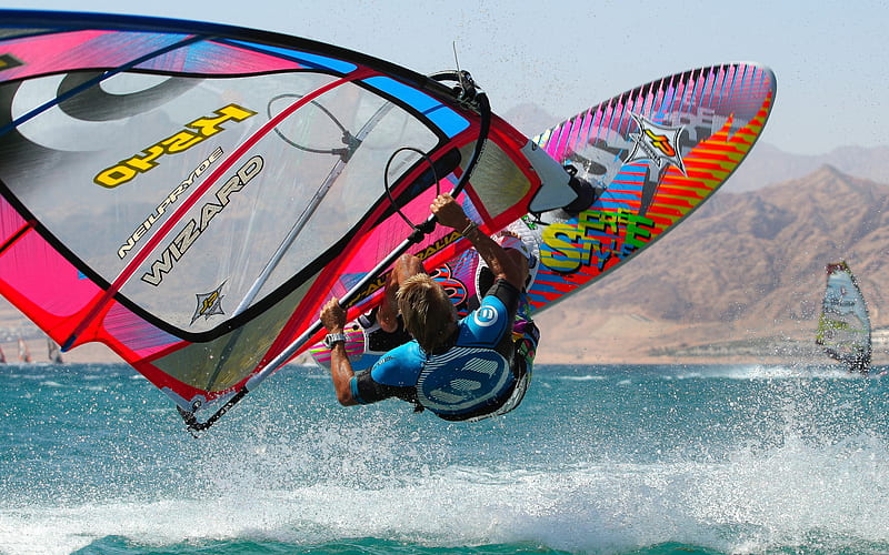 windsurfing, extreme sports, water sports, sea, windsurfing concepts, HD wallpaper