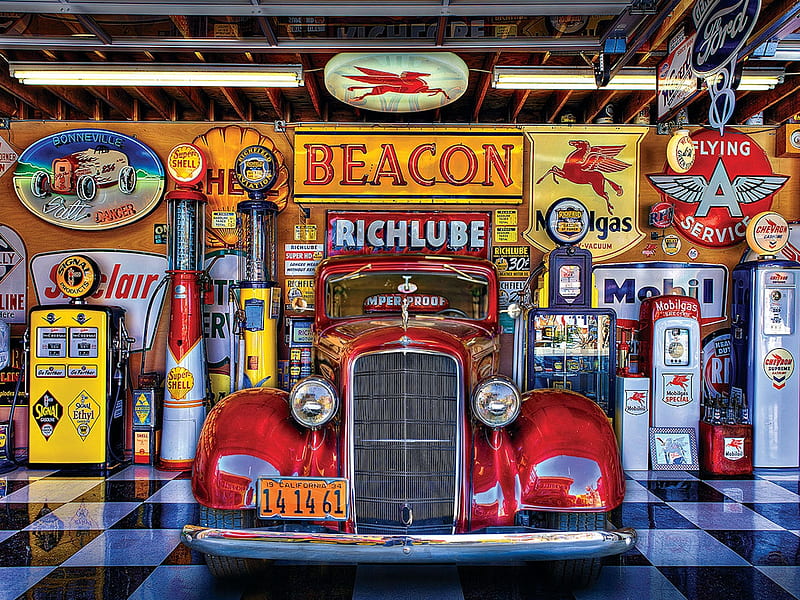 At Your Service red, service, car, garage, r, vintage, HD wallpaper