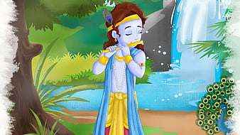 Krishna, lord, cartoons god, flute, HD wallpaper | Peakpx