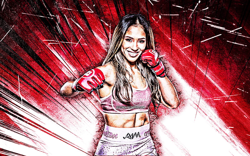 Valerie Loureda, grunge art, MMA, american fighters, purple abstract rays, Mixed martial arts, female fighters, Valerie Loureda , MMA fighters, HD wallpaper