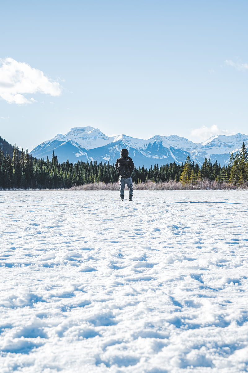 man, alone, snow, winter, nature, HD phone wallpaper