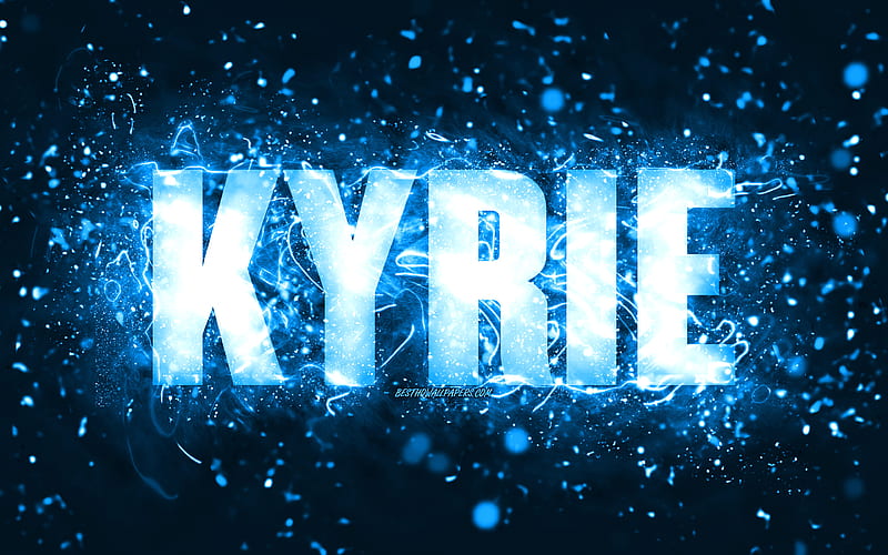 Happy Birtay Kyrie, blue neon lights, Kyrie name, creative, Kyrie Happy Birtay, Kyrie Birtay, popular american male names, with Kyrie name, Kyrie, HD wallpaper