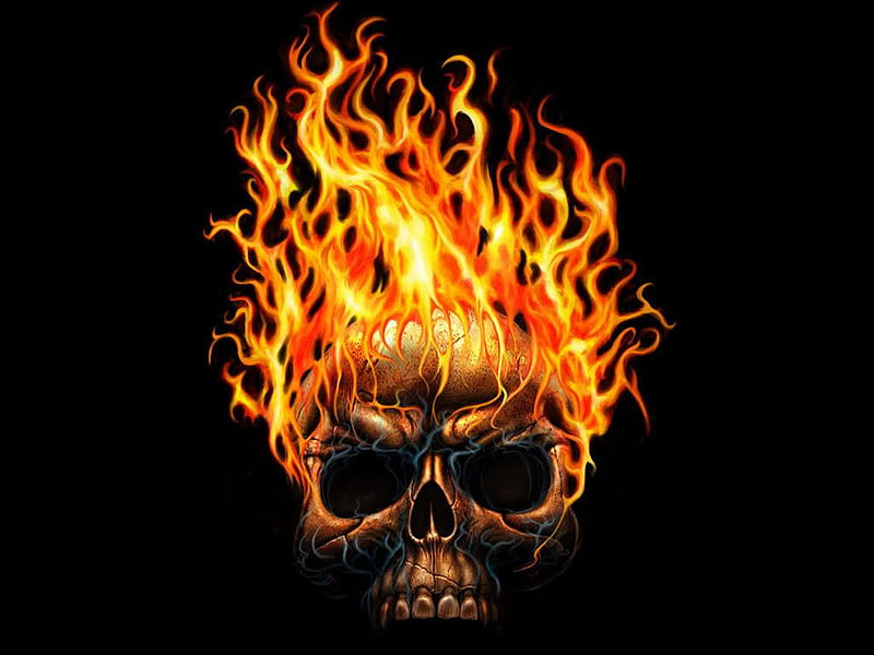 on fire 1024x768. jpg, fire, burn, skull, flames, HD wallpaper
