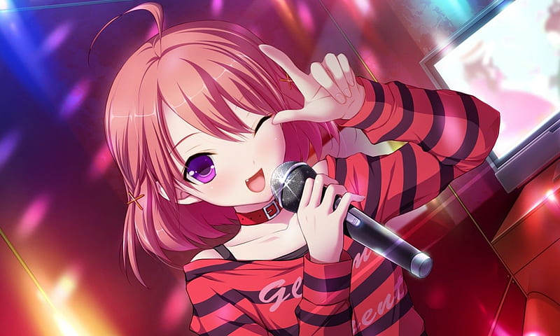 Runa Fujikawa, red, anime, anime girl, sing, singer, hatsukoi, HD wallpaper