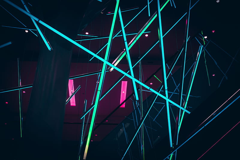 lasers, neon, installation, colorful, HD wallpaper
