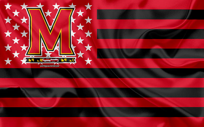 Maryland Terrapins, American football team, creative American flag, red black flag, NCAA, College Park, Maryland, USA, Maryland Terrapins logo, emblem, silk flag, American football, University of Maryland, HD wallpaper