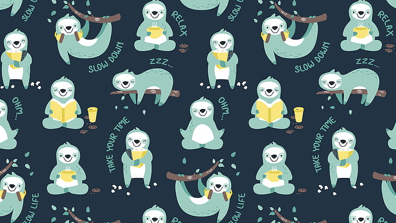 sloths, relaxation, pattern, art, funny, HD wallpaper
