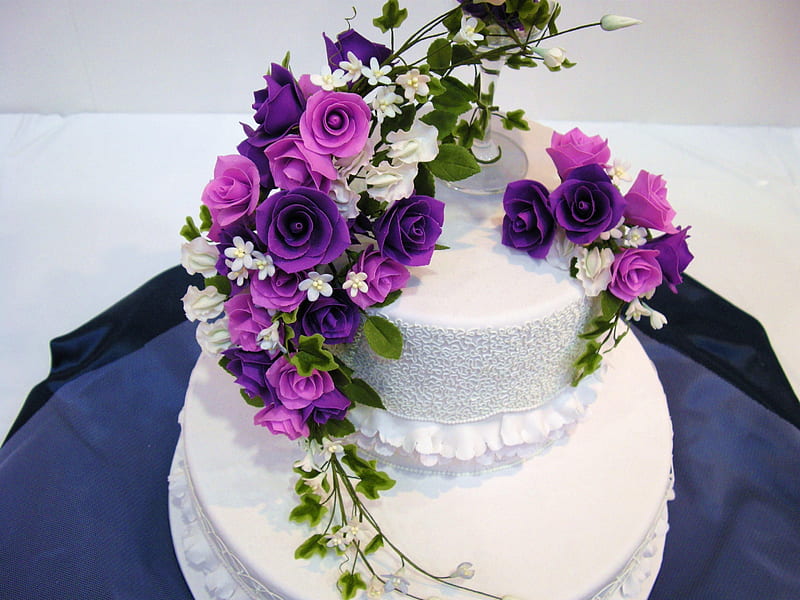 Wedding cake, cake, delicious, sweets, food, decorative, flowers, icing, desserts, HD wallpaper