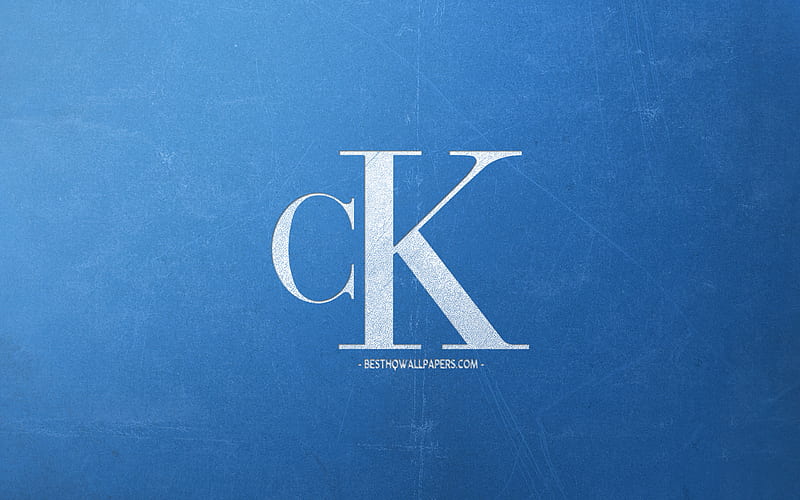 Calvin Klein, logo, blue background, white chalk logo, emblem, retro blue background, creative art, retro style, HD wallpaper