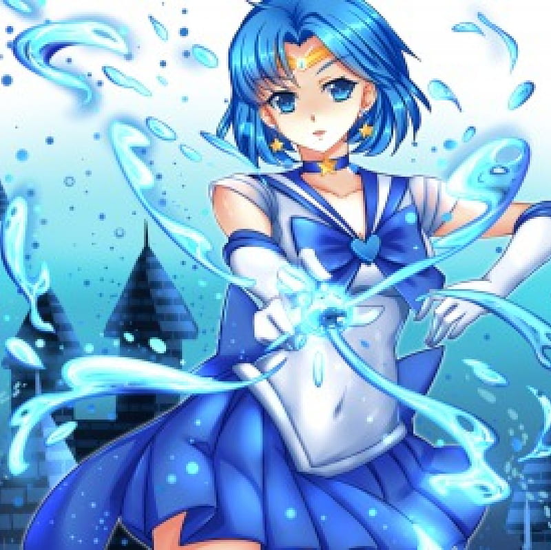 Sabao Spray, pretty, mizuno, bonito, ami, magic, sweet, magical girl, nice, anime, sailor moon, beauty, anime girl, sailormoon, blue, female, lovely, ami mizuno, sailor mercury, short hair, water, girl, blue hair, HD wallpaper