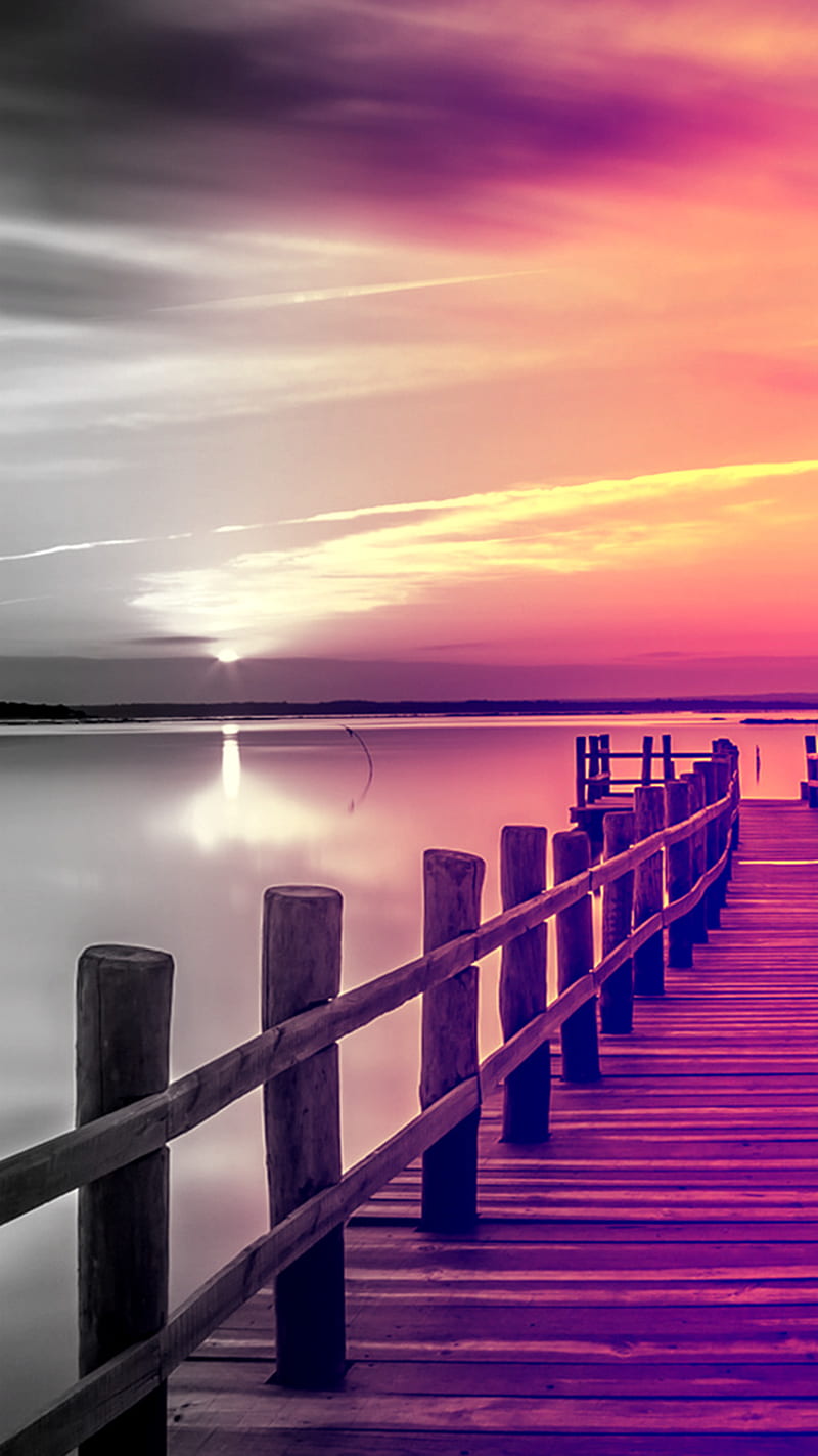 Road To Eternity, sea, dock, sunset, HD phone wallpaper