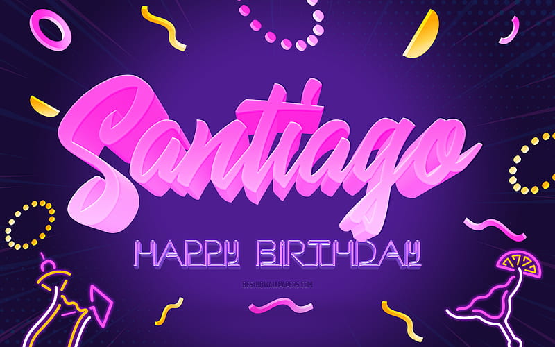 Happy Birtay Santiago, Purple Party Background, Santiago, creative art, Happy Santiago birtay, Santiago name, Santiago Birtay, Birtay Party Background, HD wallpaper