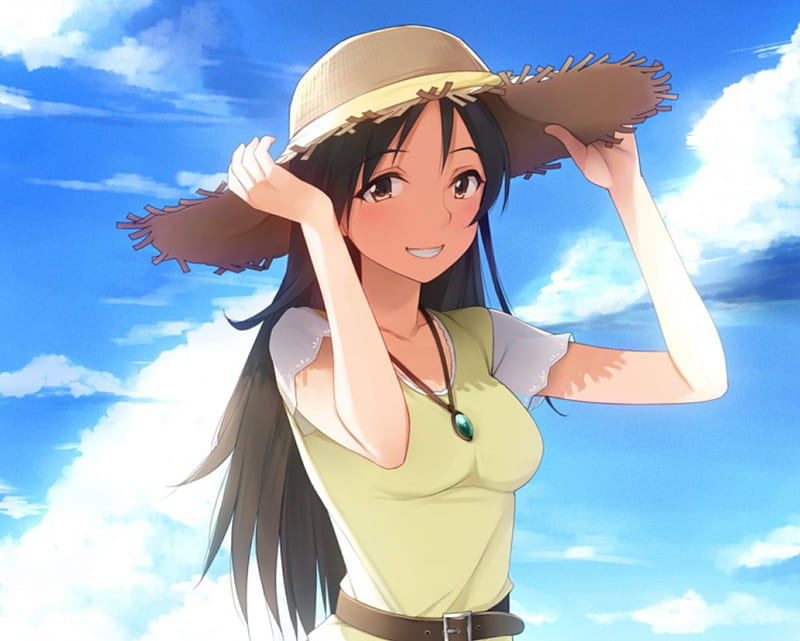 1206044 anime, flowers, long hair, brunette, sunflowers, wristwatch, yellow  eyes, straw hat, anime girls, original characters - Rare Gallery HD  Wallpapers