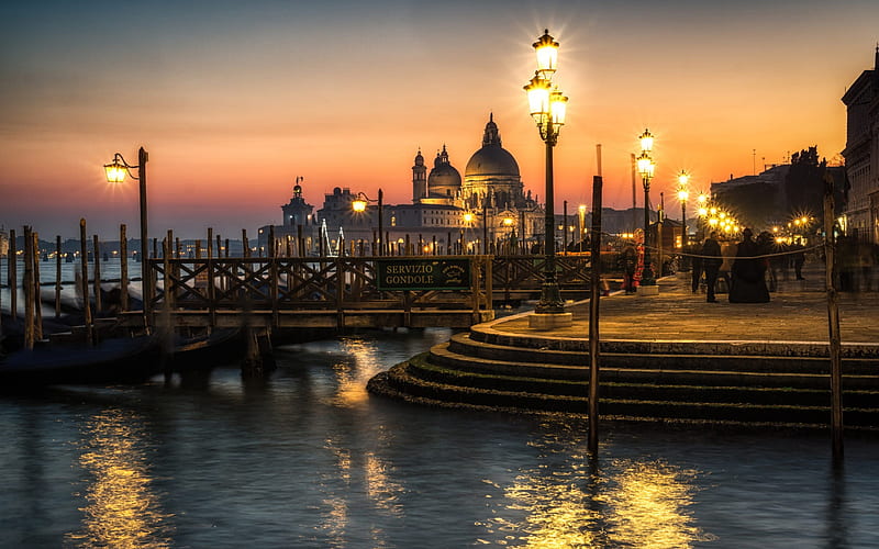 Venice, Canal Grande, Santa Maria della Salute, Roman Catholic church, evening, sunset, Italy, HD wallpaper