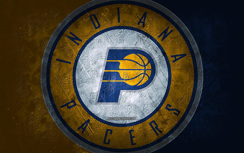 Indiana Pacers, American basketball team, blue yellow stone background, Indiana Pacers logo, grunge art, NBA, basketball, USA, Indiana Pacers emblem, HD wallpaper