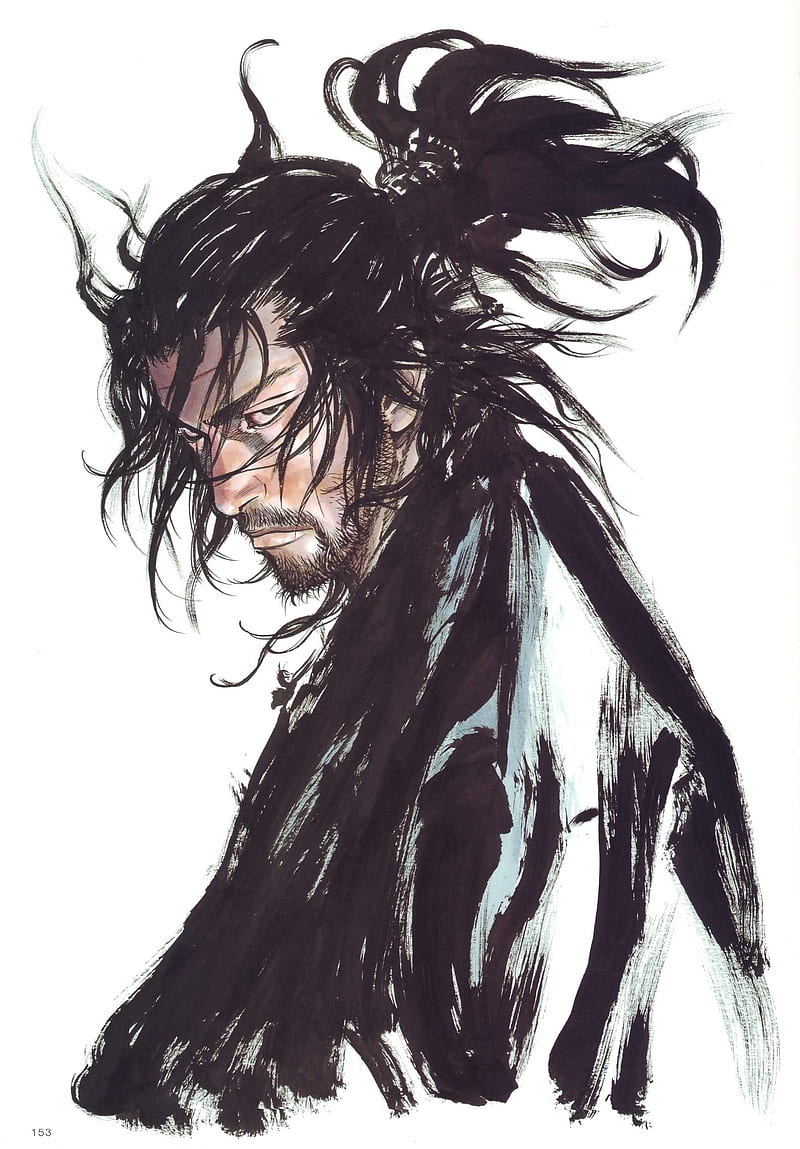 Miyamoto Musashi, samurai, Fantasy Men, artwork, men, beards, simple background, face, HD phone wallpaper