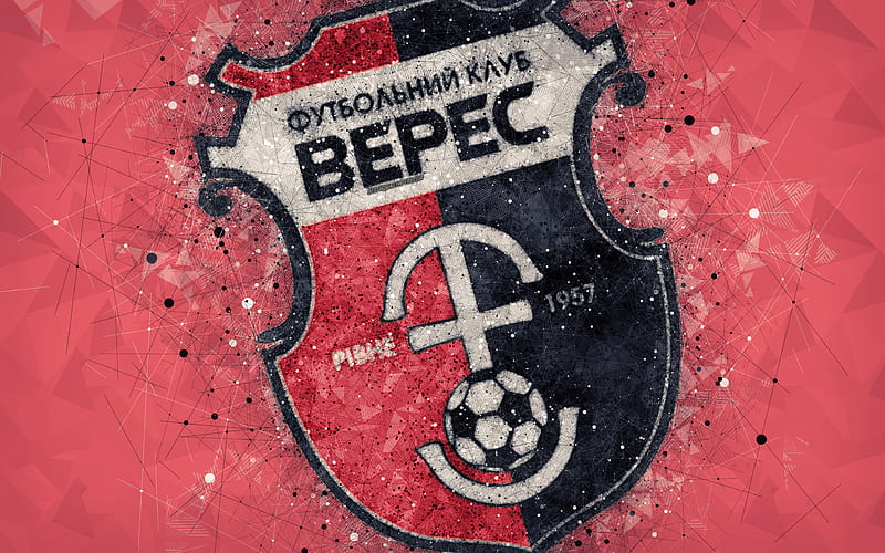 NK Veres Rivne logo, geometric art, Ukrainian football club, red background, emblem, Ukrainian Premier League, Rivne, Ukraine, football, HD wallpaper