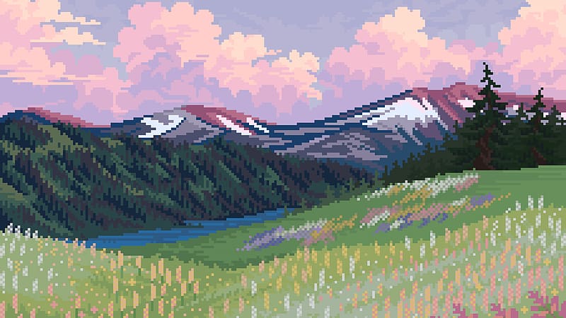 Landscape, Nature, Artistic, Pixel Art, HD wallpaper