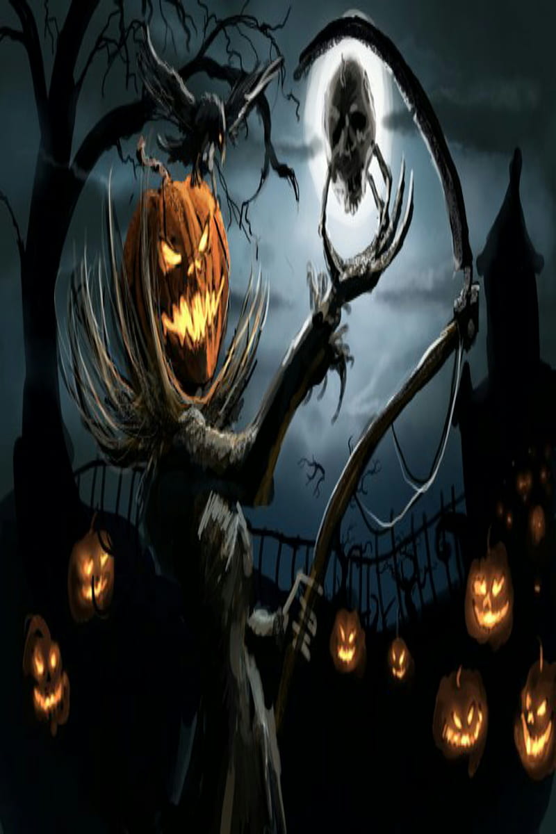 Pumpkin reaper, art, halloween, HD phone wallpaper