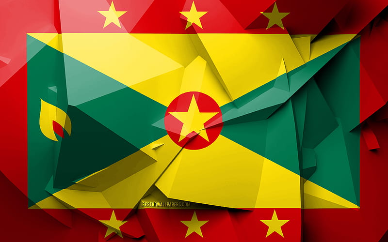 Flag of Grenada, geometric art, North American countries, Grenada flag, creative, Grenada, North America, Grenada 3D flag, national symbols, HD wallpaper