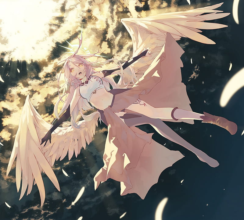 Jibril, no game no life, wings, girl, anime, angel, long hair, HD wallpaper