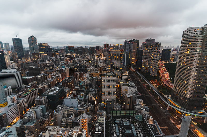 city, aerial view, buildings, metropolis, tokyo, japan, HD wallpaper