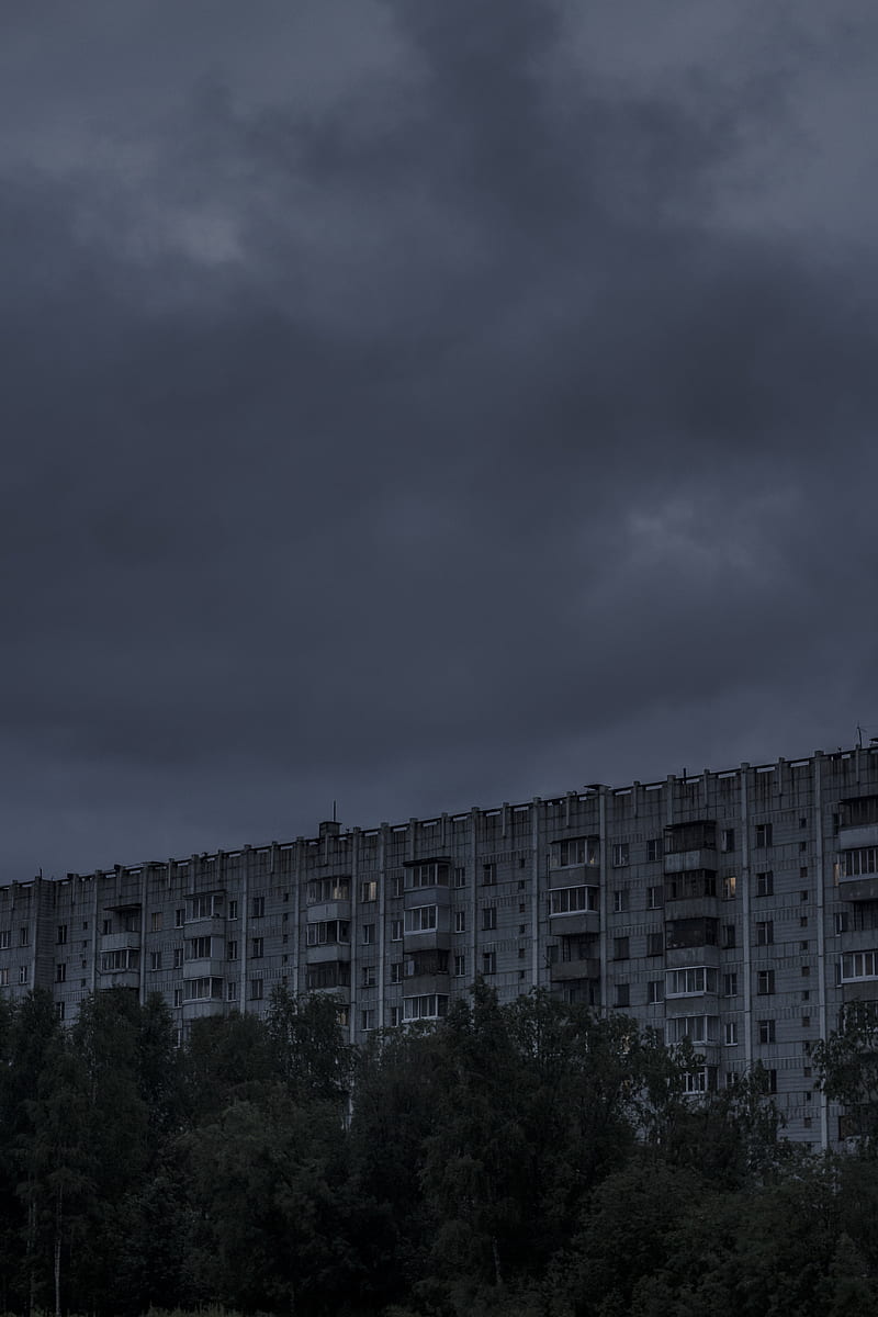 Evening, architecture, dark, depression, russia, sky, HD phone wallpaper