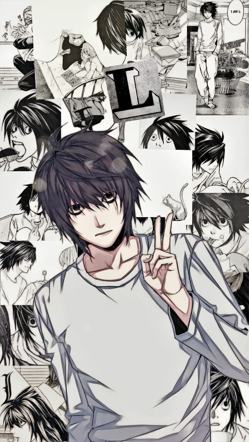L Edit Death Note, anime, black, death note, edit, light, ryuzaki, HD phone wallpaper