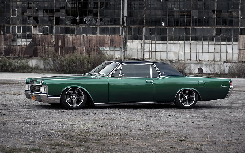 Lincoln Continental, tuning, stance, american cars, retro cars, green Continental, Lincoln, HD wallpaper