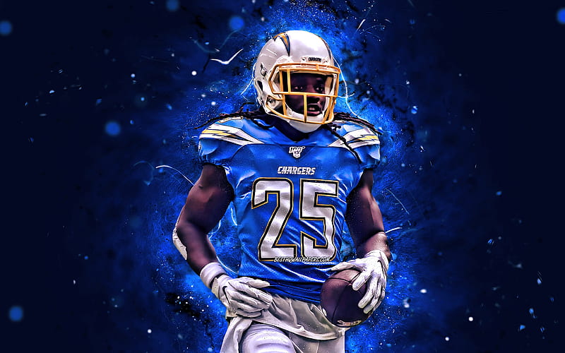 Download wallpapers 4k Derwin James grunge art NFL Los Angeles  Chargers american football strong safety Derwin Alonzo James Jr LA  Chargers National Football League blue abstract rays Derwin James LA  Chargers for
