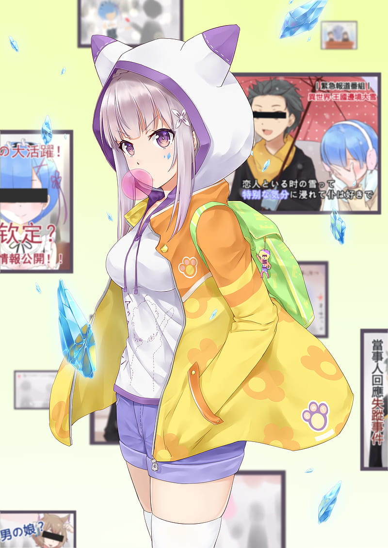 anime, anime girls, Re:Zero Kara Hajimeru Isekai Seikatsu, Emilia (Re: Zero), long hair, purple hair, purple eyes, HD phone wallpaper