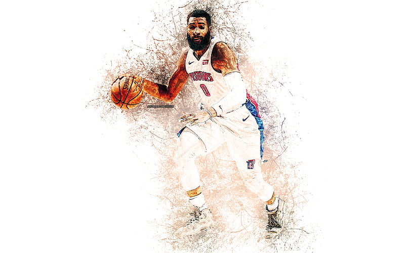 Andre Drummond creative art, American basketball player, paint art, bright splashes, NBA, Detroit Pistons, USA, HD wallpaper
