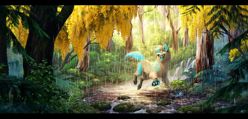 Fantasy Animals, Wolf, Forest, rain, HD wallpaper