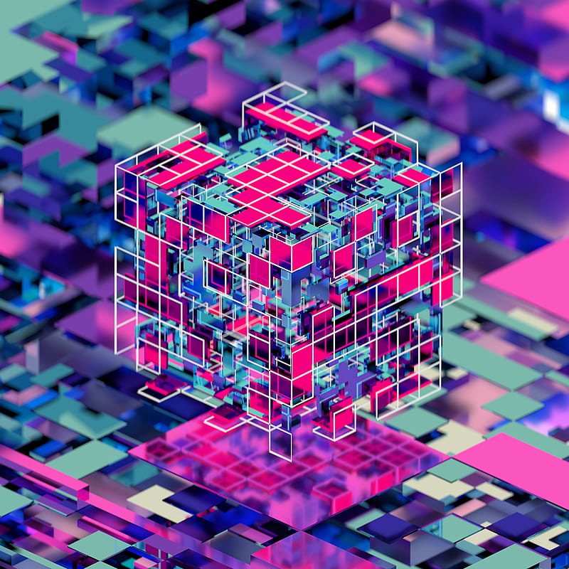 cube, colorful, 3d, volume, HD phone wallpaper