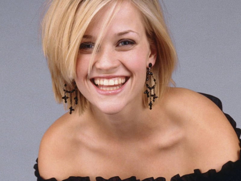 reese witherspoon, smile, model, earing, shortcut, HD wallpaper