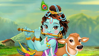 Colorful Little Krishna Cow Animation God Krishna, HD wallpaper | Peakpx