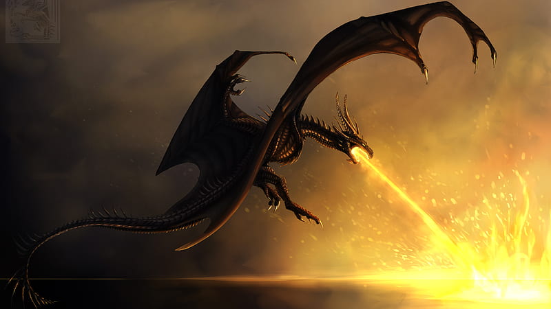 Fantasy Dragon Is Flying High And Breathing A Fire Down Dreamy, HD wallpaper