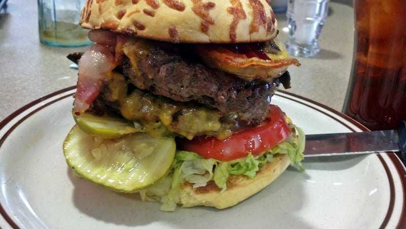 Build Your Own Burger, double burger, cheeseburg, dennys, HD wallpaper