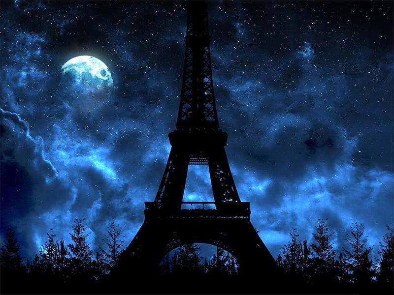 Paris night, architecture, paris, sky, france, eiffel tower, tower, nature, eiffel, blue, night, HD wallpaper