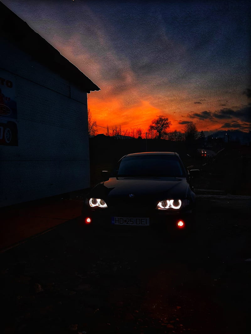 BMW E46, angel eyes, sunset, HD phone wallpaper