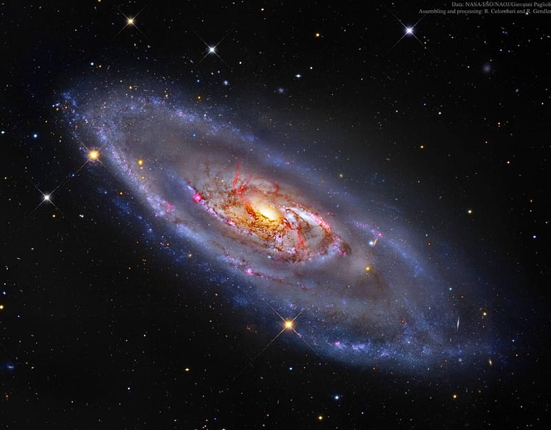 M106 A Spiral Galaxy with a Strange Center, stars, cool, space, fun, galaxies, HD wallpaper