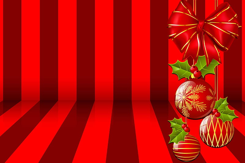 Simply Christmas, Bold, Christmas, Red, Holidays, Festive, Seasonal, Baubles, Holly, Colorful, HD wallpaper