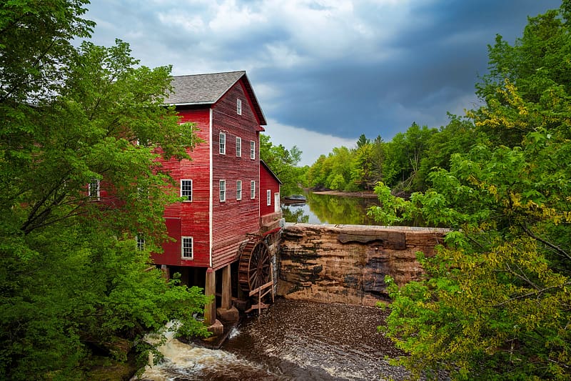 The Dells Mill, house, USA, watermill, Wisconsin, countryside, river, beautiful, quiet, summer, museum, HD wallpaper