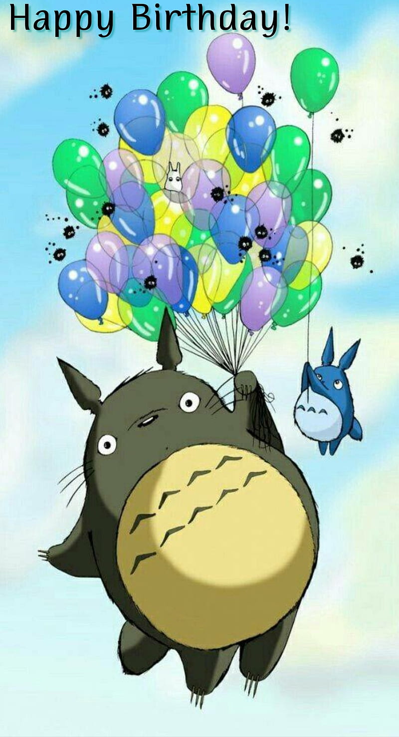 Totoro , balloons, birtay, happy birtay, hayao miyazaki, studio ghibli, wish, HD phone wallpaper