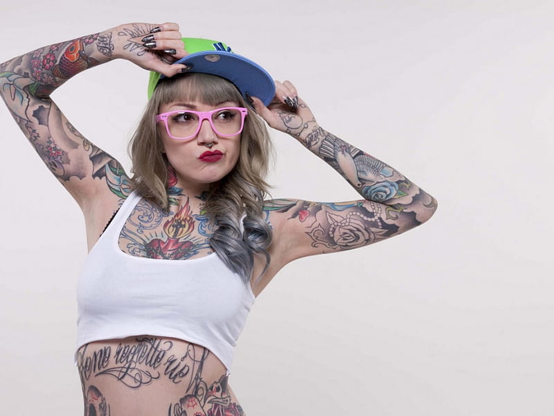 Tattoo girl, art, female, model, cap, HD wallpaper | Peakpx