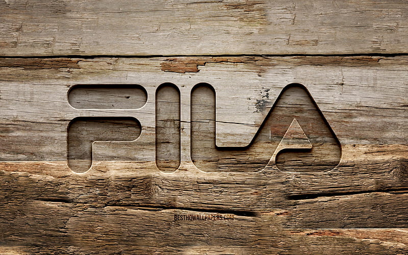 Fila wooden logo, , wooden backgrounds, fashion brands, Fila logo, creative, wood carving, Fila, HD wallpaper